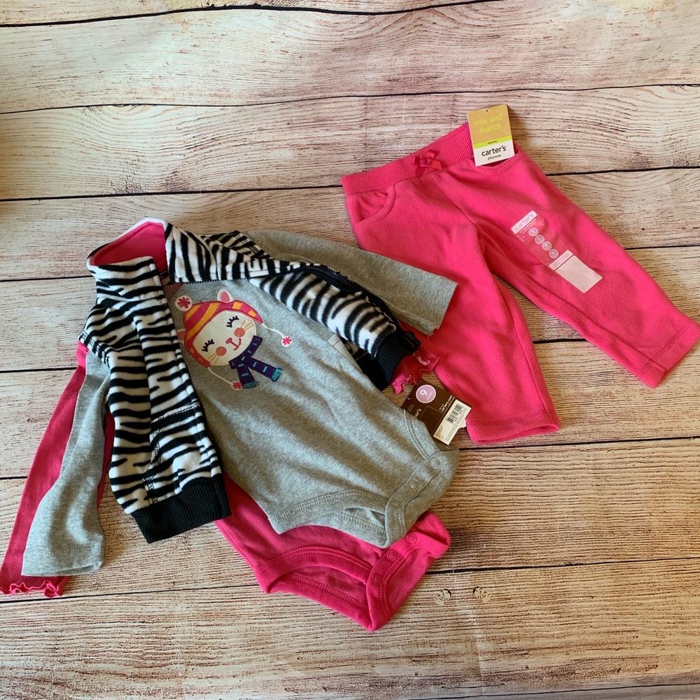 NWT Carters Girls Set 2 bodysuits, pants, vest 9M